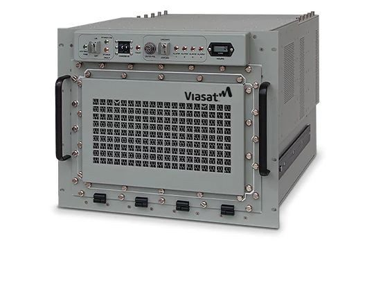 Front right angled product image of a gray RT-1829 with a Viasat logo on the front