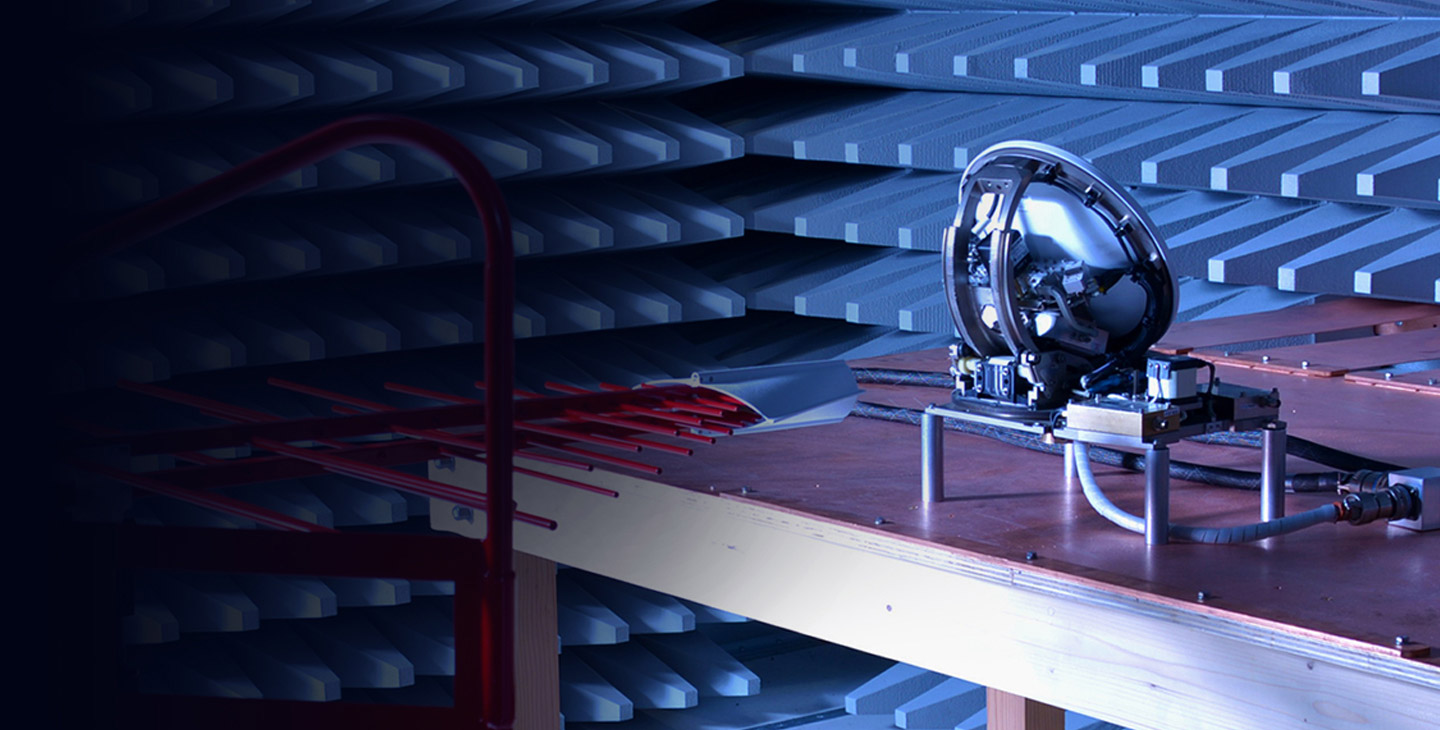 Aviation antenna equipment in a testing chamber