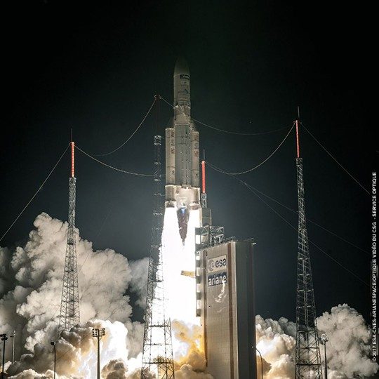 Viasat-2 satellite launching aboard the Ariane 5 ECA launch vehicle, which is utilized in Viasat's patent licensing program