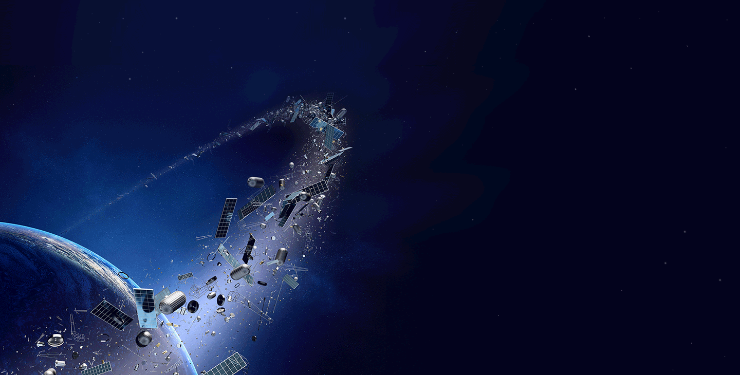 A ring of space debris surrounding low earth orbit space, illustrating the danger of unregulated LEO