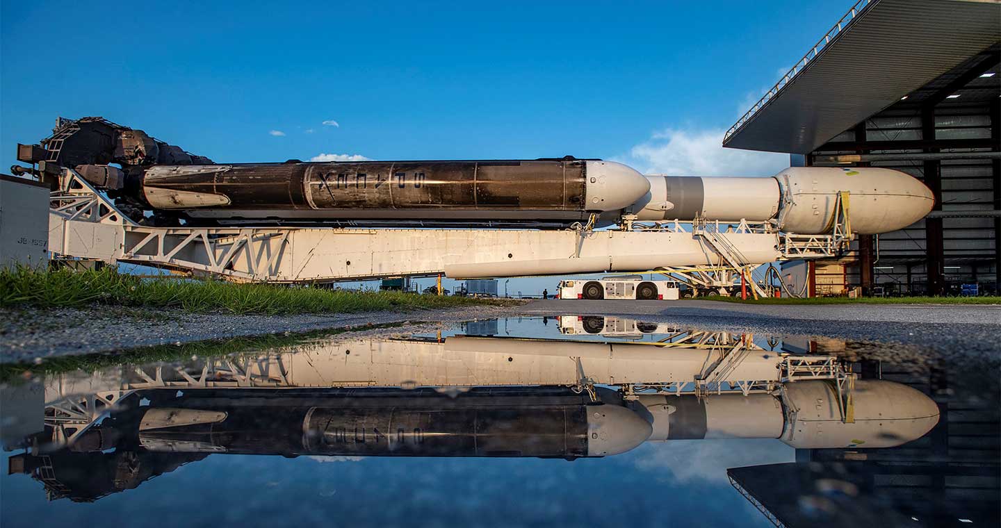 The ViaSat-3 payload on the transport, headed to the launch pad