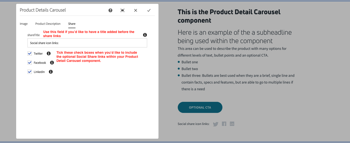 Product Detail Carousel Authoring screen shot