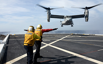 MV-22 landing on an aircraft at sea