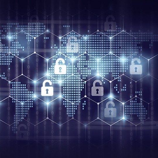 Design of locks with keyholes inside a honeycomb design layered on top of a map made of dots locks with keyholes inside a honeycomb design