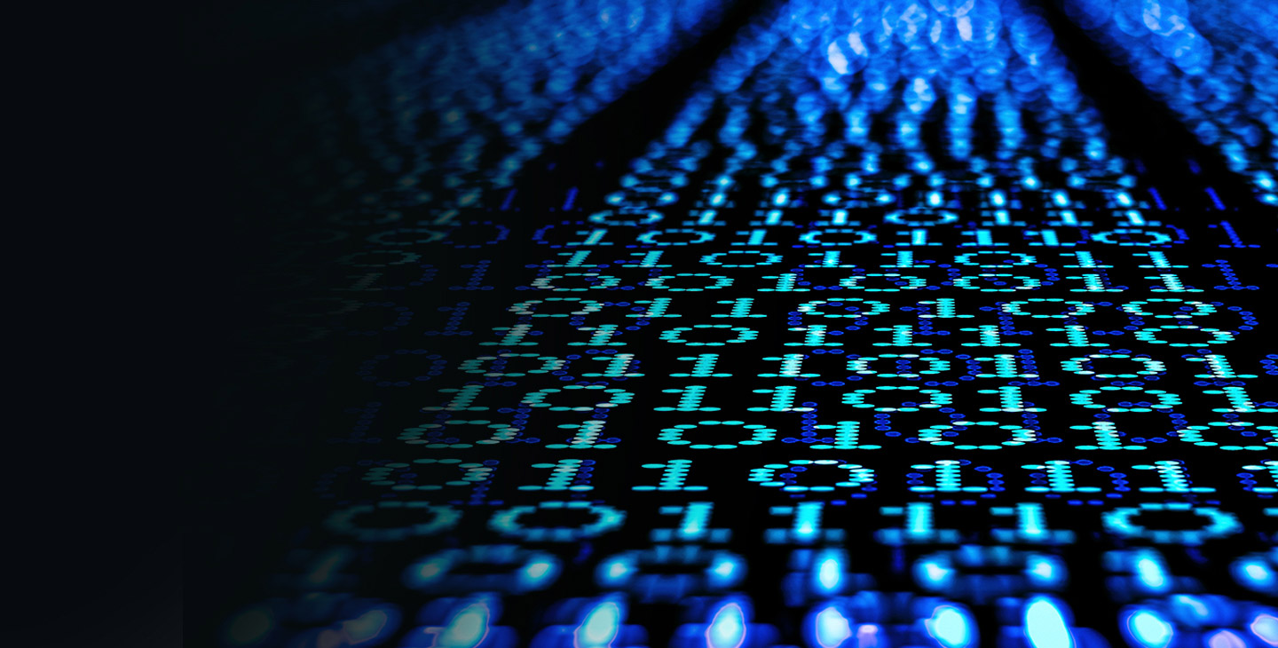 Edge security graphic of a close-up of hundreds of numbers lit up in vibrant blues and greens