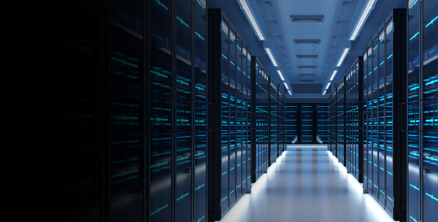 Two men in army uniforms discussing government cybersecurity with a tablet in a server room