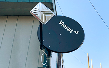 A wall mount example with a Viasat satellite dish installation