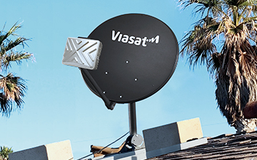 Non-penetrating roof mount example with a Viasat satellite dish installation