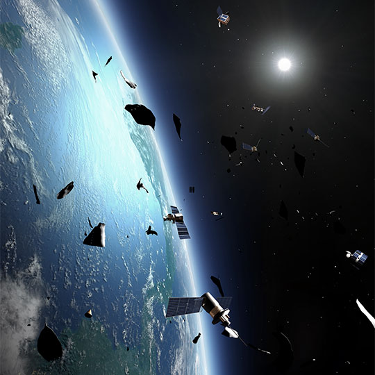 Debris in space, posing a risk to safe, sustainable use of low earth orbit (LEO)